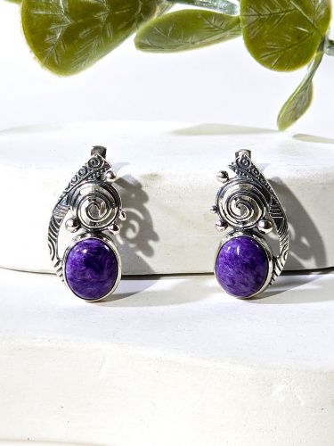 Серебряные серьги ETERI с чароитом